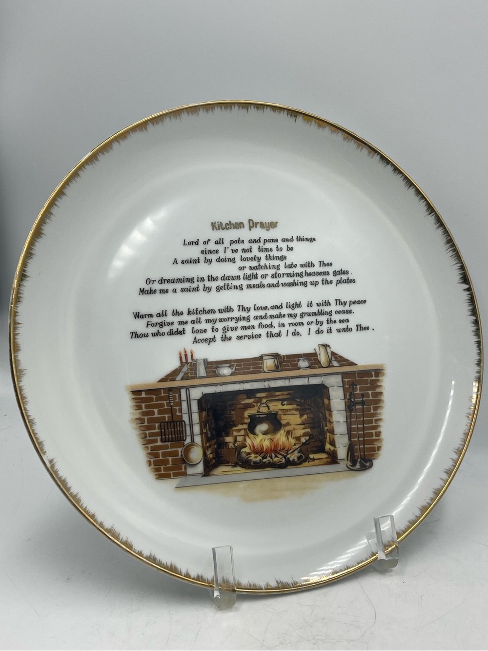 VTG MCM Japan “A Kitchen Prayer” Fireplace Scene Decorative Collectible 10”Plate